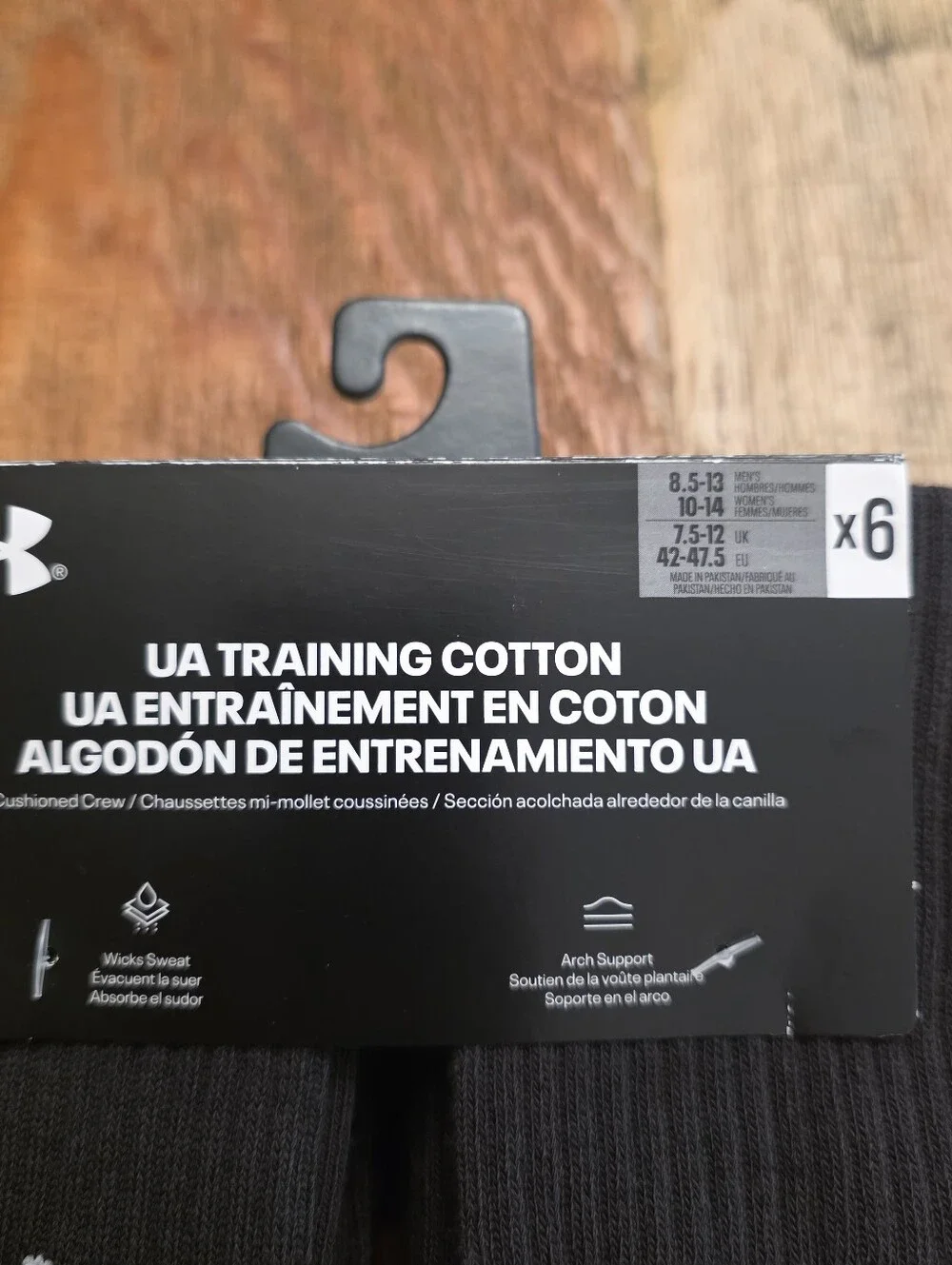 Under Armour Black Crew Athletic Socks with White Logo (6 Pack)